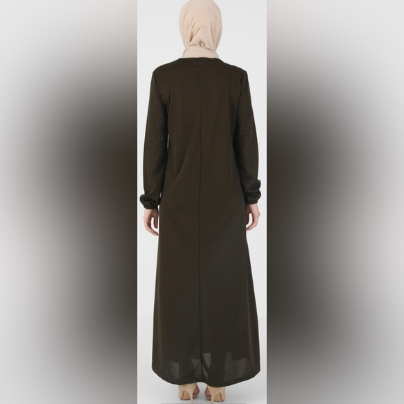 Khaki Green Long Modest Dress - Picture 3 of 4